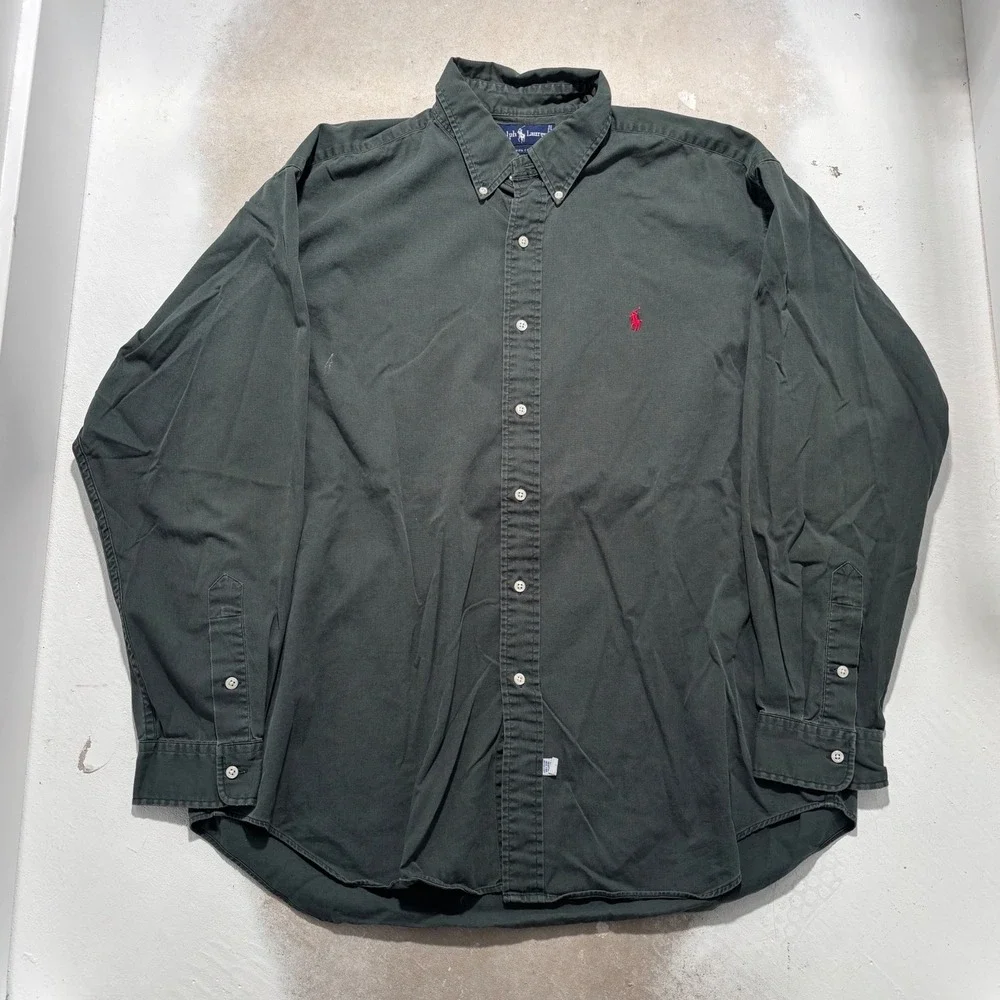 Polo Ralph Lauren Mens XL Forest Green Cotton Button Down Shirt Red Pony Logo